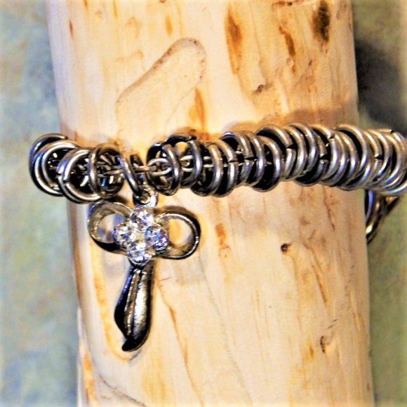 BoHo  Chain Ring Ball Bead Cross Bracelet - Picture 2 of 7